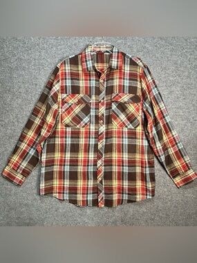 Design In Italy Men's XL Brown Plaid Flannel Shirt 90’s Revival Outdoor Casual